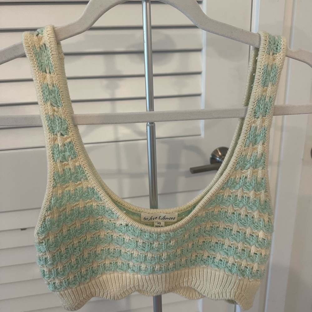 For Love And Lemons Green Crop Tank Top Ribbed Sleeveless